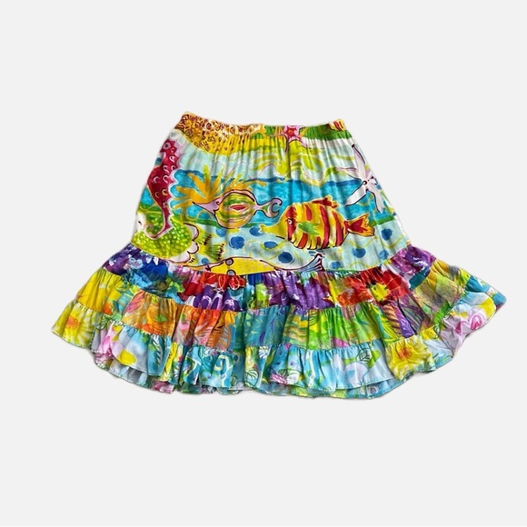 Vintage Jams World Creatures of the Sea Mini Skirt Tiered Ruffled Pull On Large - Picture 1 of 9
